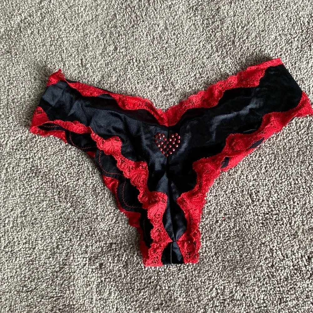 Steve Black Red Lace Trim Panties SIZE L 2 Pack Sheer Lingerie Underwear Set